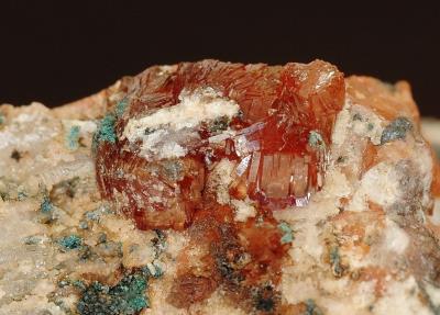 Allactite crystals, fluorite, willemite and minor secondary copper from Sterling Hill Mine, NJ.