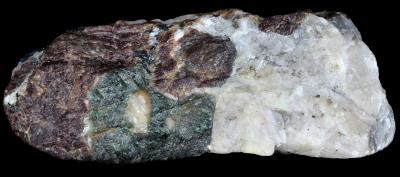 Fluorapatite, grape willemite, calcite and franklinite from Franklin, NJ