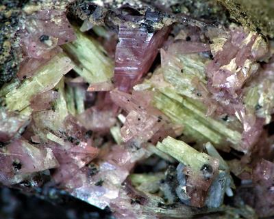 Hodgkinsonite crystals, willemite crystals, franklinite from Franklin, NJ
