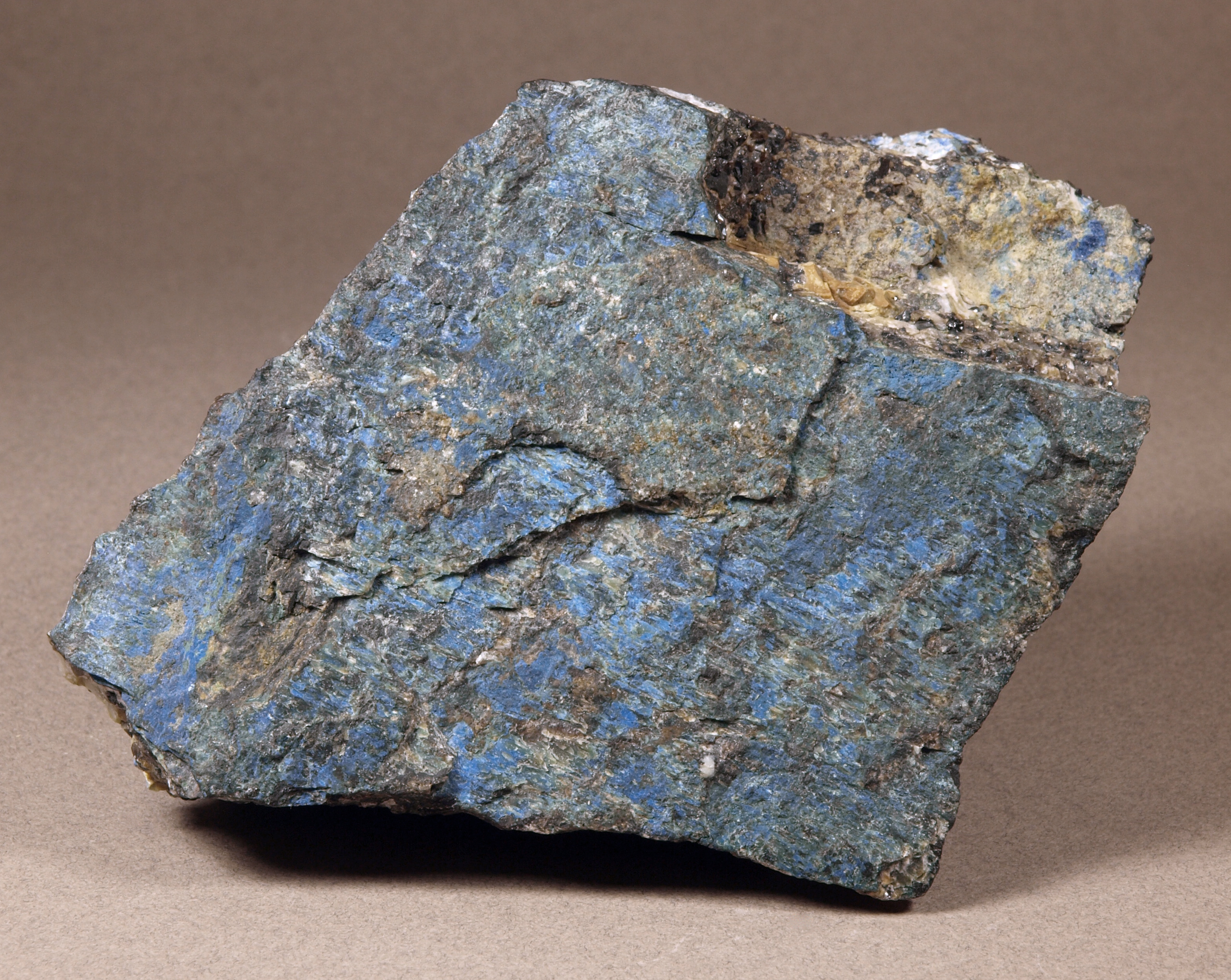 A slickenside (striated fault surface) with an accretionary coating of azurite